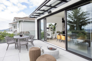Outdoor living area of Linda Vista Net Zero Home by Hasler Homes Ltd.